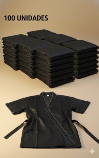 Bata kimono negra desechable, 1 caja de 100 unds.
